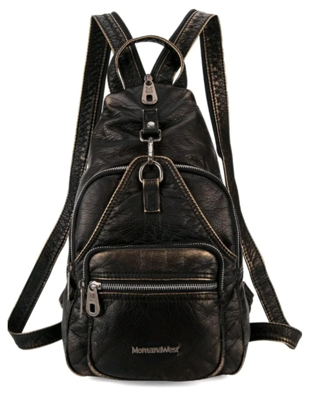 Montana West Select Black Sling Backpack Faux Leather Crossbody Travel Bag Purse